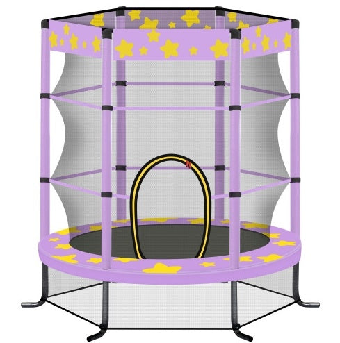 55 Inch Kids Trampoline With Safety Enclosure Net, 4.5FT Outdoor Indoor Trampoline For Kids Purple