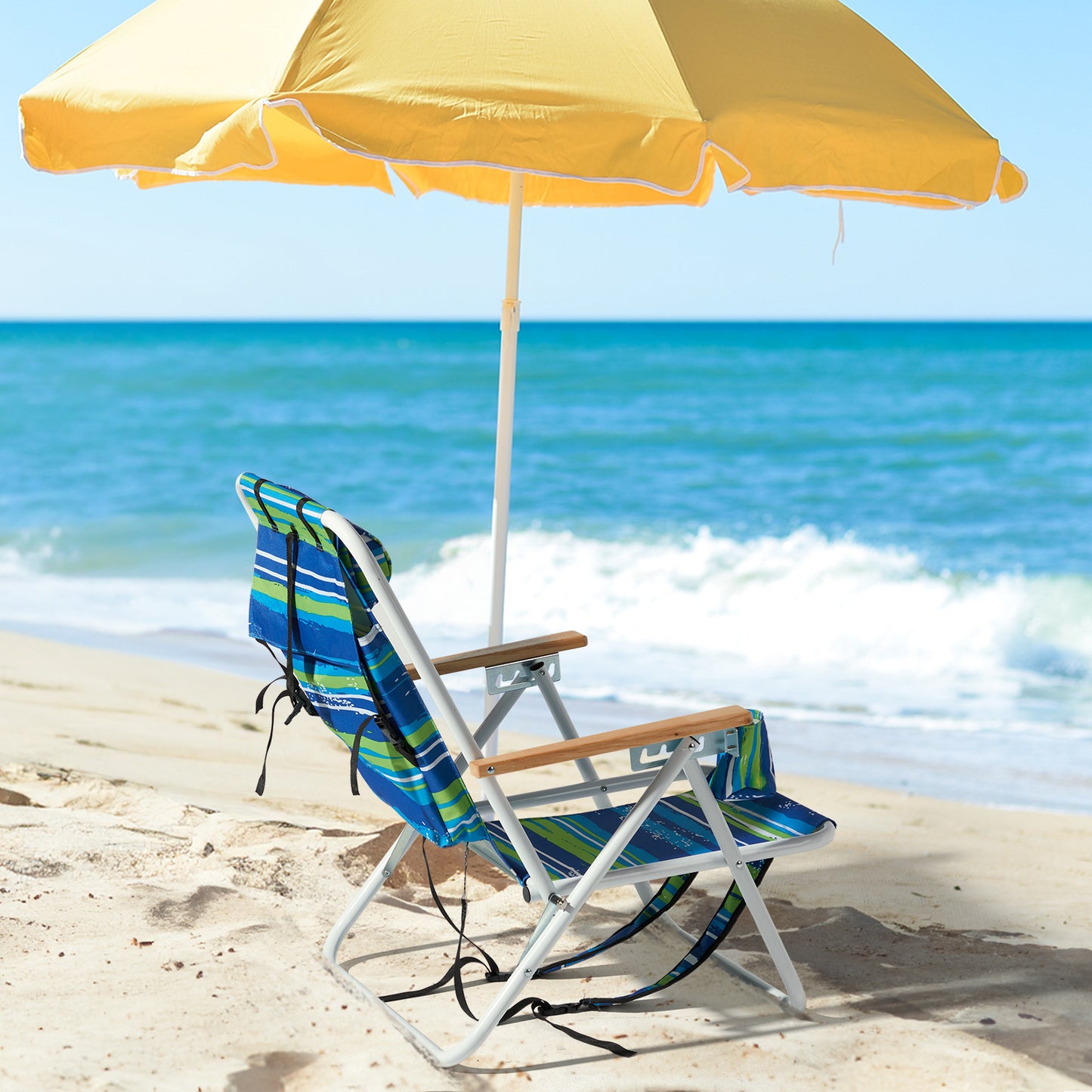 Blue And Green Horizontal Stripes Beach Chair