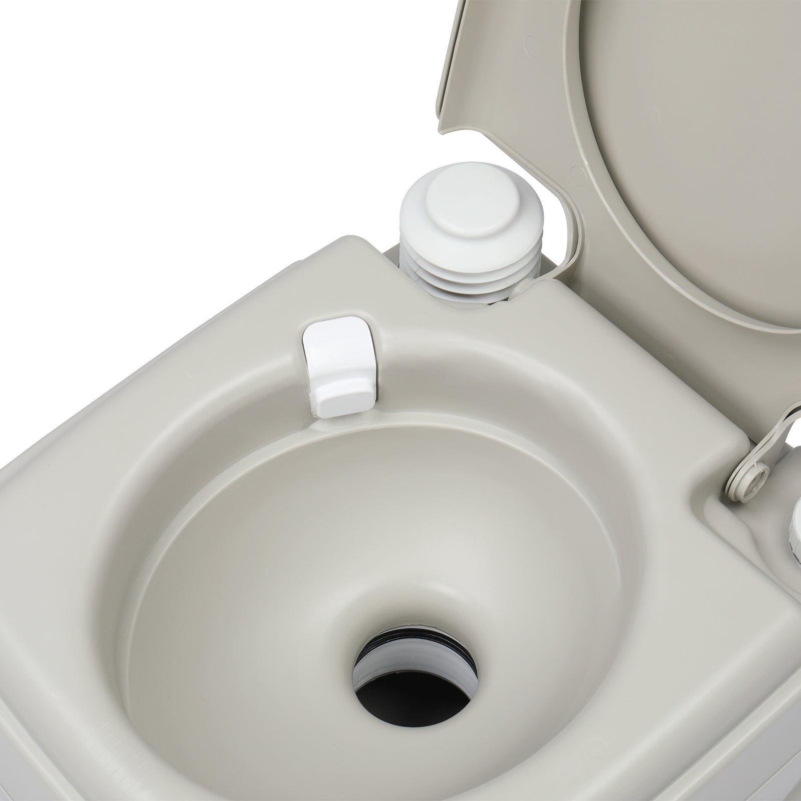 Close-up of the outdoor toilet’s flushing mechanism and waste disposal system, highlighting its efficient and hygienic design for outdoor use.