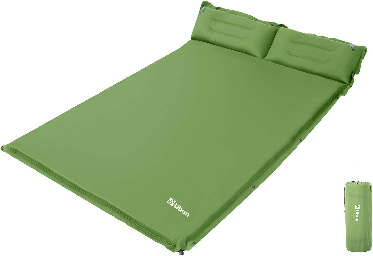 Double Camping Sleeping Pad Self- Inflating Camping Mattress with Pillows Memory Sponge Filling Sleeping Mats for Truck Tent - Green