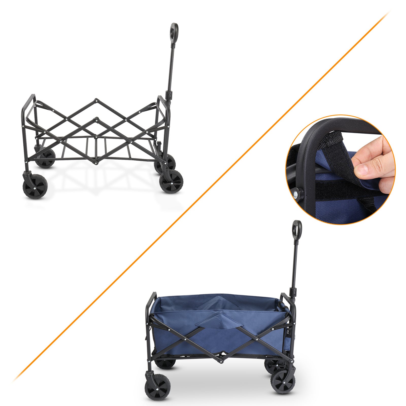 29x18x33in Blue Fabric, Black Frame, 600D Oxford Cloth, Steel Frame, Small Wheels, Flat Fold, Garden Folding Car, 220lbs